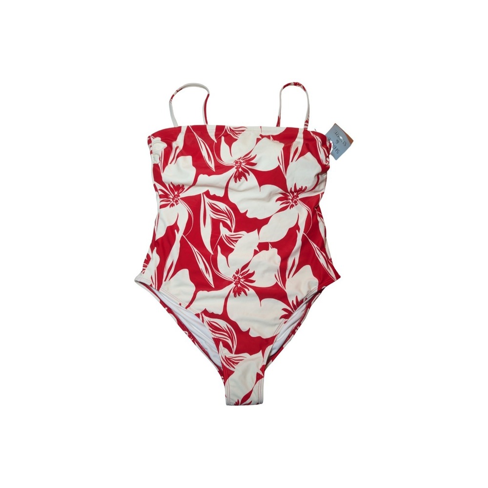 βD4 Shade & Shore Red &β Cream Floral High Leg One Piece Swimsuit - M β¬οΈ